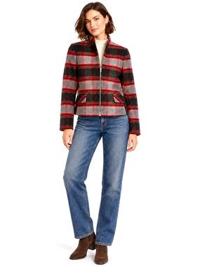 Tristan Red Tartan Plaid Zip Up Fall Jacket Blazer Made in Canada Cropped Size M